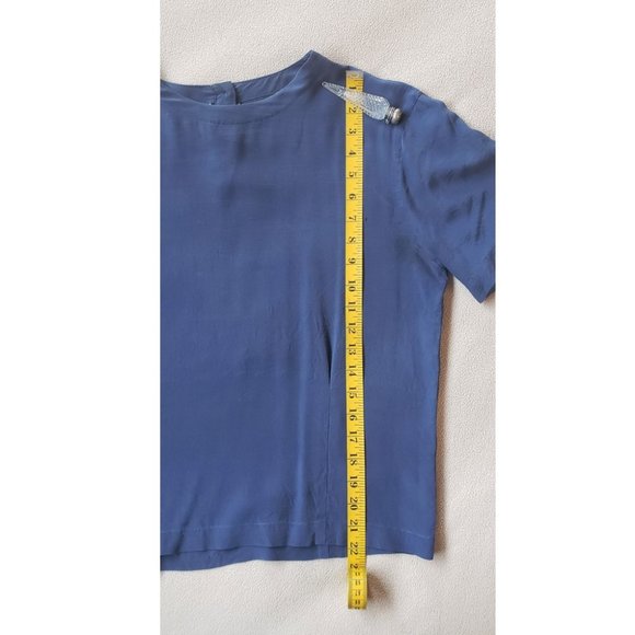 Casual Corner Silk Short Sleeve Blouse, Navy - Picture 9 of 11